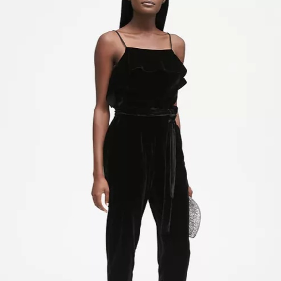 banana republic black velvet jumpsuit